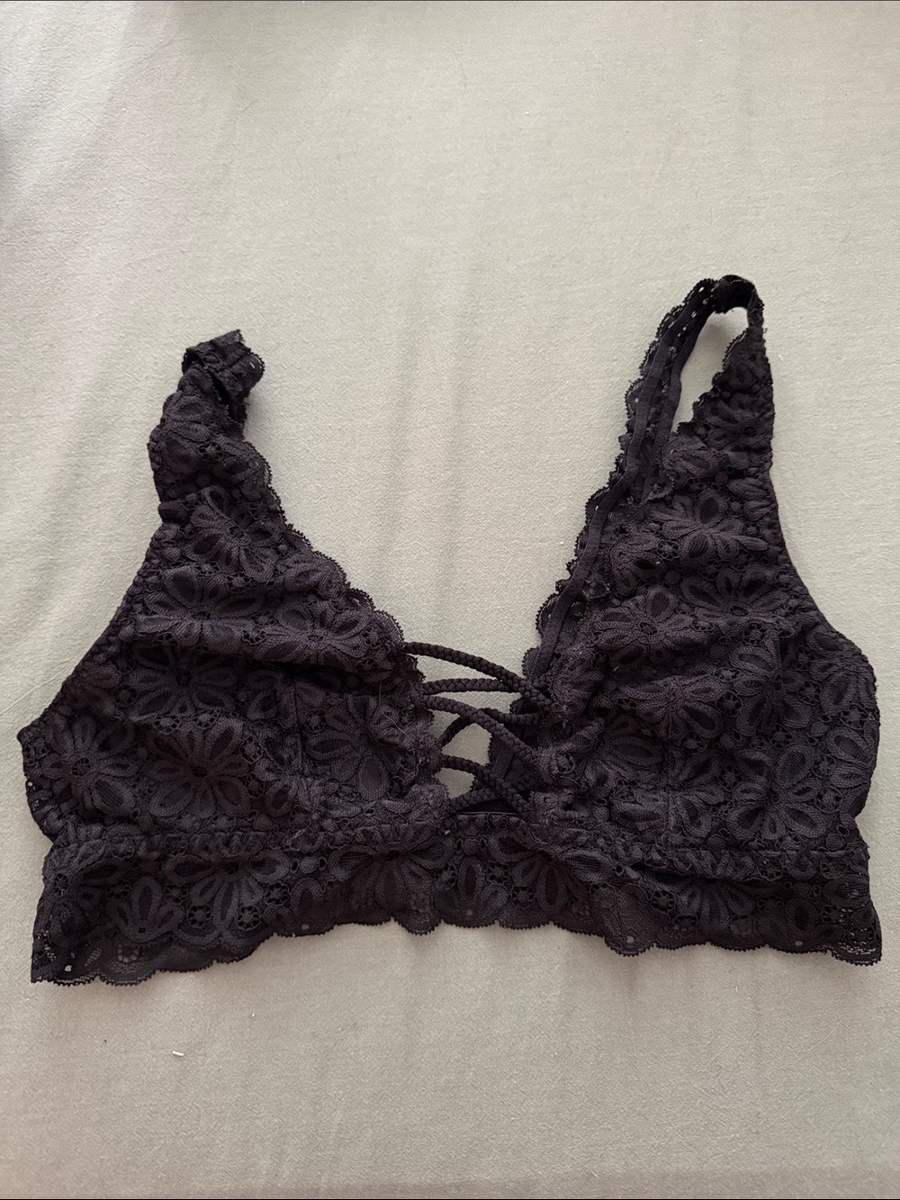 Victoria's Secret Black Floral Lace Bralette with Crisscross Straps